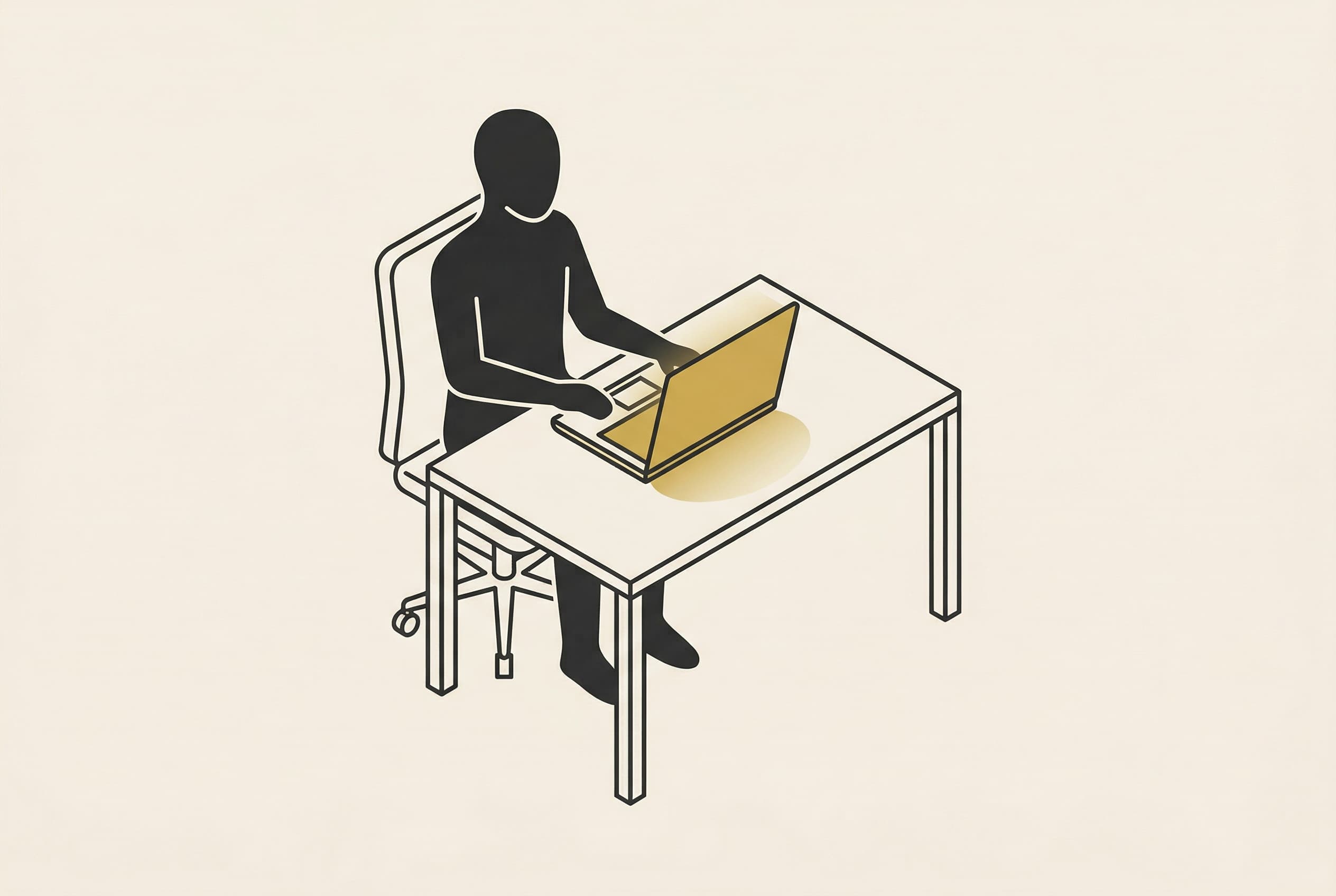 Business owner at desk with golden laptop glow